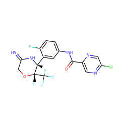 C[C@]1(c2cc(NC(=O)c3cnc(Cl)cn3)ccc2F)NC(=N)CO[C@@]1(F)C(F)(F)F ZINC000473148544