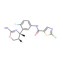 C[C@]1(c2cc(NC(=O)c3cnc(Cl)s3)ccc2F)N=C(N)OC[C@@H]1F ZINC000169702962