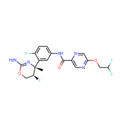 C[C@]1(c2cc(NC(=O)c3cnc(OCC(F)F)cn3)ccc2F)N=C(N)OC[C@@H]1F ZINC000169702955