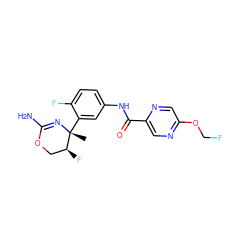 C[C@]1(c2cc(NC(=O)c3cnc(OCF)cn3)ccc2F)N=C(N)OC[C@@H]1F ZINC000169702946