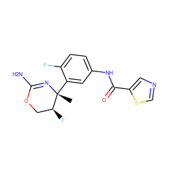 C[C@]1(c2cc(NC(=O)c3cncs3)ccc2F)N=C(N)OC[C@@H]1F ZINC000169702965