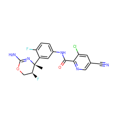 C[C@]1(c2cc(NC(=O)c3ncc(C#N)cc3Cl)ccc2F)N=C(N)OC[C@@H]1F ZINC000169702943