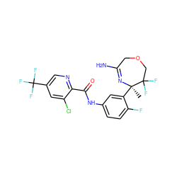 C[C@]1(c2cc(NC(=O)c3ncc(C(F)(F)F)cc3Cl)ccc2F)N=C(N)COCC1(F)F ZINC000113657284