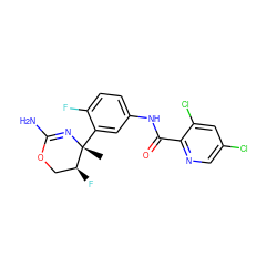 C[C@]1(c2cc(NC(=O)c3ncc(Cl)cc3Cl)ccc2F)N=C(N)OC[C@@H]1F ZINC000169702939