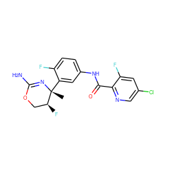 C[C@]1(c2cc(NC(=O)c3ncc(Cl)cc3F)ccc2F)N=C(N)OC[C@@H]1F ZINC000169702944