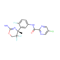 C[C@]1(c2cc(NC(=O)c3ncc(Cl)cn3)ccc2F)N=C(N)OCC1(F)F ZINC000095604170