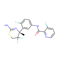 C[C@]1(c2cc(NC(=O)c3ncccc3F)ccc2F)N=C(N)SCC1(F)F ZINC000148468810