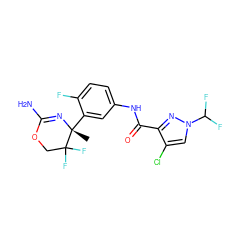 C[C@]1(c2cc(NC(=O)c3nn(C(F)F)cc3Cl)ccc2F)N=C(N)OCC1(F)F ZINC000095602453