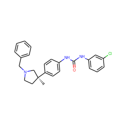 C[C@]1(c2ccc(NC(=O)Nc3cccc(Cl)c3)cc2)CCN(Cc2ccccc2)C1 ZINC000166699381