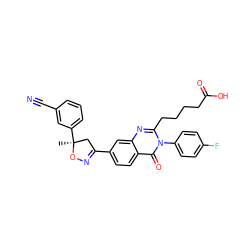 C[C@]1(c2cccc(C#N)c2)CC(c2ccc3c(=O)n(-c4ccc(F)cc4)c(CCCCC(=O)O)nc3c2)=NO1 ZINC000103240794