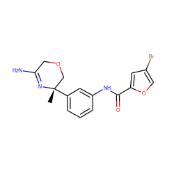 C[C@]1(c2cccc(NC(=O)c3cc(Br)co3)c2)COCC(N)=N1 ZINC000113659404