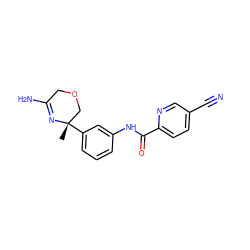 C[C@]1(c2cccc(NC(=O)c3ccc(C#N)cn3)c2)COCC(N)=N1 ZINC000113658735