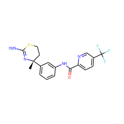 C[C@]1(c2cccc(NC(=O)c3ccc(C(F)(F)F)cn3)c2)CCSC(N)=N1 ZINC000096174383