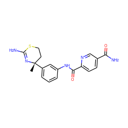 C[C@]1(c2cccc(NC(=O)c3ccc(C(N)=O)cn3)c2)CCSC(N)=N1 ZINC000143630574