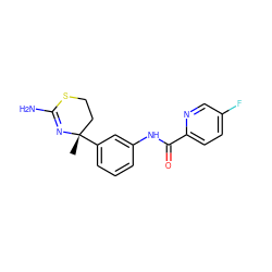 C[C@]1(c2cccc(NC(=O)c3ccc(F)cn3)c2)CCSC(N)=N1 ZINC000141654352