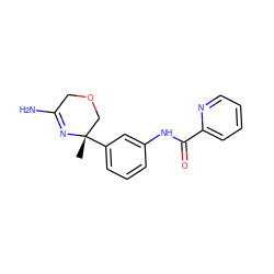 C[C@]1(c2cccc(NC(=O)c3ccccn3)c2)COCC(N)=N1 ZINC000113656371