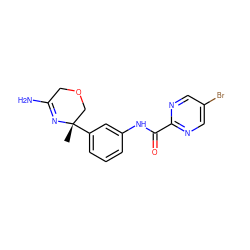 C[C@]1(c2cccc(NC(=O)c3ncc(Br)cn3)c2)COCC(N)=N1 ZINC000113657357