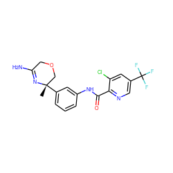 C[C@]1(c2cccc(NC(=O)c3ncc(C(F)(F)F)cc3Cl)c2)COCC(N)=N1 ZINC000113658687