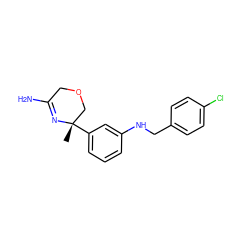 C[C@]1(c2cccc(NCc3ccc(Cl)cc3)c2)COCC(N)=N1 ZINC000143123764