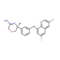 C[C@]1(c2cccc(Nc3cc(F)cc4cc(Cl)cnc34)c2)COCC(N)=N1 ZINC000143132122