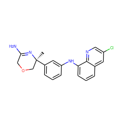 C[C@]1(c2cccc(Nc3cccc4cc(Cl)cnc34)c2)COCC(N)=N1 ZINC000143166894