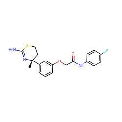 C[C@]1(c2cccc(OCC(=O)Nc3ccc(F)cc3)c2)CCSC(N)=N1 ZINC000096174373