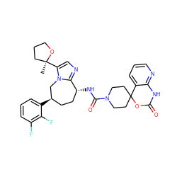 C[C@]1(c2cnc3n2C[C@H](c2cccc(F)c2F)CC[C@H]3NC(=O)N2CCC3(CC2)OC(=O)Nc2ncccc23)CCCO1 ZINC000071341865