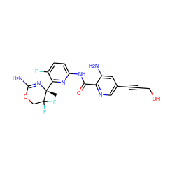 C[C@]1(c2nc(NC(=O)c3ncc(C#CCO)cc3N)ccc2F)N=C(N)OCC1(F)F ZINC000207560783