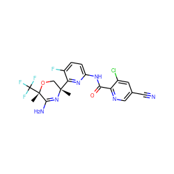 C[C@]1(c2nc(NC(=O)c3ncc(C#N)cc3Cl)ccc2F)CO[C@@](C)(C(F)(F)F)C(N)=N1 ZINC000167357022