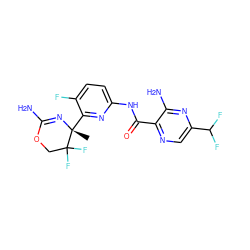 C[C@]1(c2nc(NC(=O)c3ncc(C(F)F)nc3N)ccc2F)N=C(N)OCC1(F)F ZINC000205891364