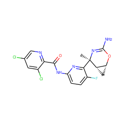 C[C@]1(c2nc(NC(=O)c3ncc(Cl)cc3Cl)ccc2F)N=C(N)O[C@@H]2C[C@@H]21 ZINC000226059348