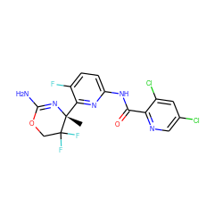 C[C@]1(c2nc(NC(=O)c3ncc(Cl)cc3Cl)ccc2F)N=C(N)OCC1(F)F ZINC000096923946