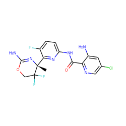 C[C@]1(c2nc(NC(=O)c3ncc(Cl)cc3N)ccc2F)N=C(N)OCC1(F)F ZINC000205893922