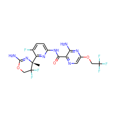 C[C@]1(c2nc(NC(=O)c3ncc(OCC(F)(F)F)nc3N)ccc2F)N=C(N)OCC1(F)F ZINC000207557711