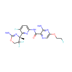 C[C@]1(c2nc(NC(=O)c3ncc(OCCF)nc3N)ccc2F)N=C(N)OCC1(F)F ZINC000207568838