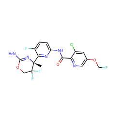 C[C@]1(c2nc(NC(=O)c3ncc(OCF)cc3Cl)ccc2F)N=C(N)OCC1(F)F ZINC000205888928