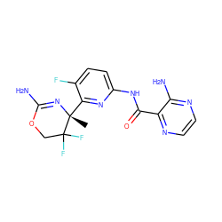 C[C@]1(c2nc(NC(=O)c3nccnc3N)ccc2F)N=C(N)OCC1(F)F ZINC000205893156