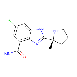 C[C@]1(c2nc3c(C(N)=O)cc(Cl)cc3[nH]2)CCCN1 ZINC000040957202