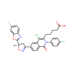 C[C@]1(c2nc3ccc(F)cc3o2)CC(c2ccc3c(=O)n(-c4ccc(F)cc4)c(CCCCC(=O)O)c(Cl)c3c2)=NO1 ZINC000223584199