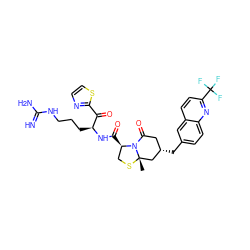 C[C@]12C[C@@H](Cc3ccc4nc(C(F)(F)F)ccc4c3)CC(=O)N1[C@H](C(=O)N[C@@H](CCCNC(=N)N)C(=O)c1nccs1)CS2 ZINC000029126107