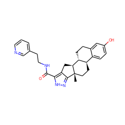 C[C@]12CC[C@@H]3c4ccc(O)cc4CC[C@H]3[C@@H]1Cc1c2n[nH]c1C(=O)NCCc1cccnc1 ZINC000013672661