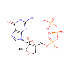 C[C@]12OC[C@](CO[P@](=O)(O)O[P@](=O)(O)OP(=O)(O)O)(O[C@H]1n1cnc3c(=O)[nH]c(N)nc31)[C@H]2O ZINC000147193236