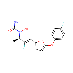 C[C@H](/C(F)=C/c1ccc(Oc2ccc(F)cc2)o1)N(O)C(N)=O ZINC000029570757