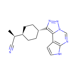 C[C@H](C#N)[C@H]1CC[C@H](c2nnn3cnc4[nH]ccc4c23)CC1 ZINC001772657197