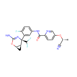 C[C@H](C#N)Oc1ccc(C(=O)Nc2ccc(F)c([C@@]3(C(F)F)N=C(N)O[C@@H]4C[C@@H]43)c2)nc1 ZINC000220651680