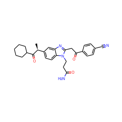 C[C@H](C(=O)C1CCCCC1)c1ccc2c(c1)nc(CC(=O)c1ccc(C#N)cc1)n2CCC(N)=O ZINC000040940411