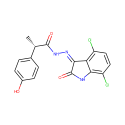 C[C@H](C(=O)N/N=C1\C(=O)Nc2c(Cl)ccc(Cl)c21)c1ccc(O)cc1 ZINC000072179582