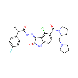 C[C@H](C(=O)N/N=C1\C(=O)Nc2ccc(C(=O)N3CCC[C@@H]3CN3CCCC3)c(Cl)c21)c1ccc(F)cc1 ZINC000072180738