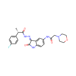 C[C@H](C(=O)N/N=C1\C(=O)Nc2ccc(NC(=O)CN3CCOCC3)cc21)c1ccc(F)cc1 ZINC000072178983