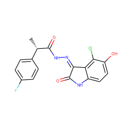 C[C@H](C(=O)N/N=C1\C(=O)Nc2ccc(O)c(Cl)c21)c1ccc(F)cc1 ZINC000072181718